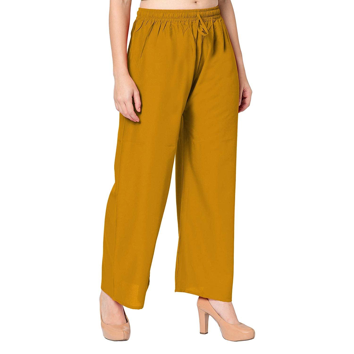 Trendzmy Woman's Rayon Plain Mustard Palazzo