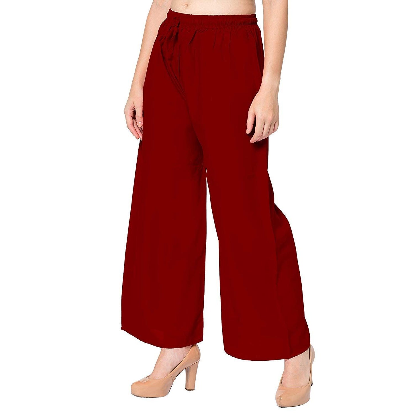 Trendzmy Woman's Rayon Plain Maroon Palazzo Default Title