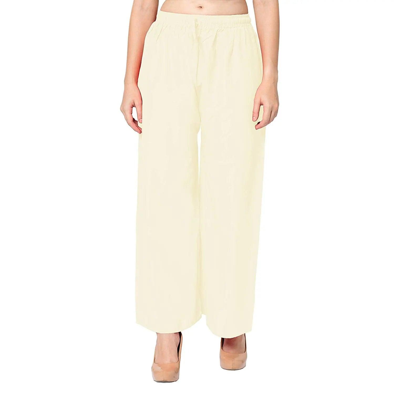 Singhania Women's Cream Plain Rayon Palazzo Default Title