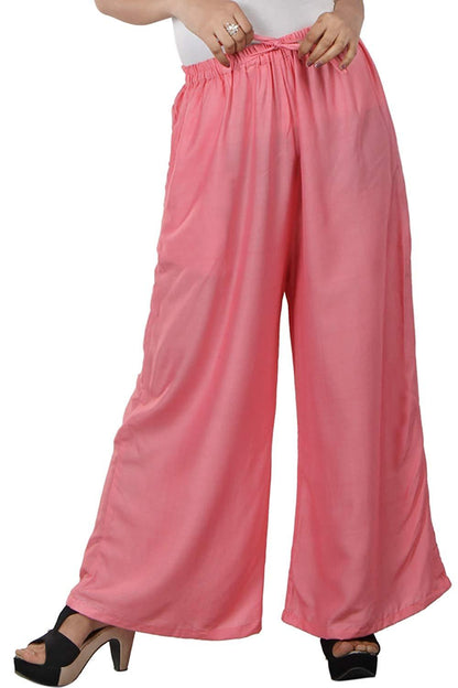 Trendzmy Woman's Rayon Plain Pink Palazzo Default Title