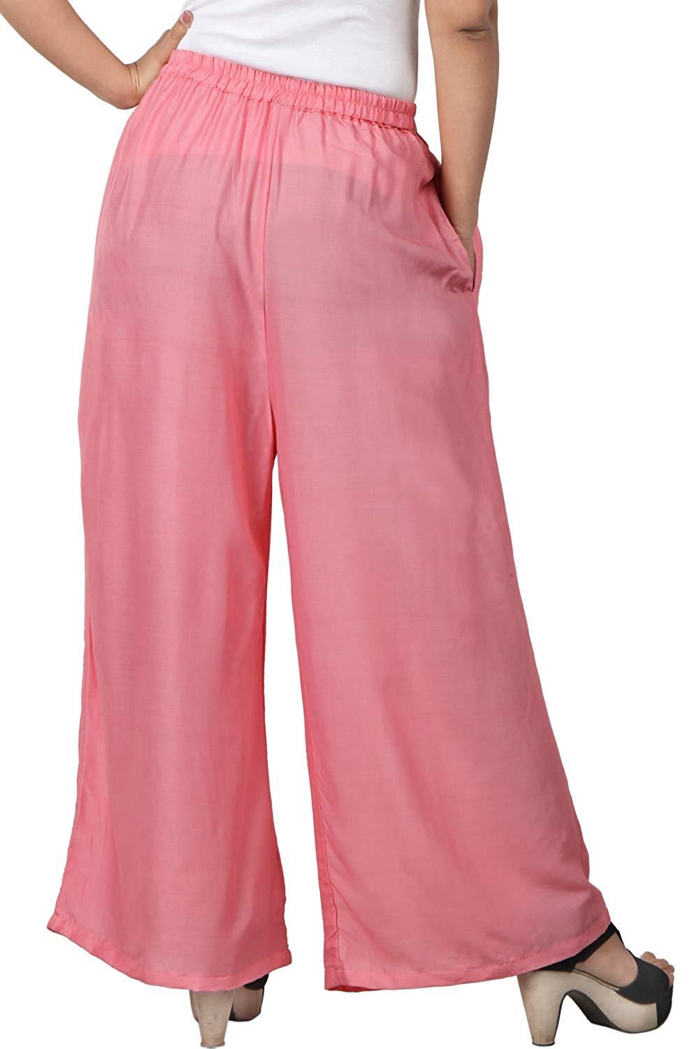 Trendzmy Woman's Rayon Plain Pink Palazzo