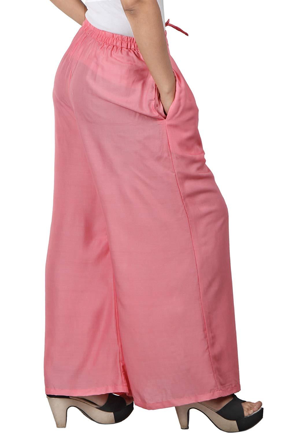 Trendzmy Woman's Rayon Plain Pink Palazzo