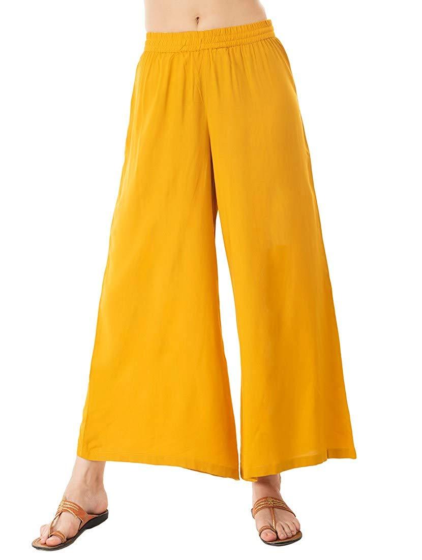 Trendzmy Woman's Rayon Plain Yellow Palazzo Default Title