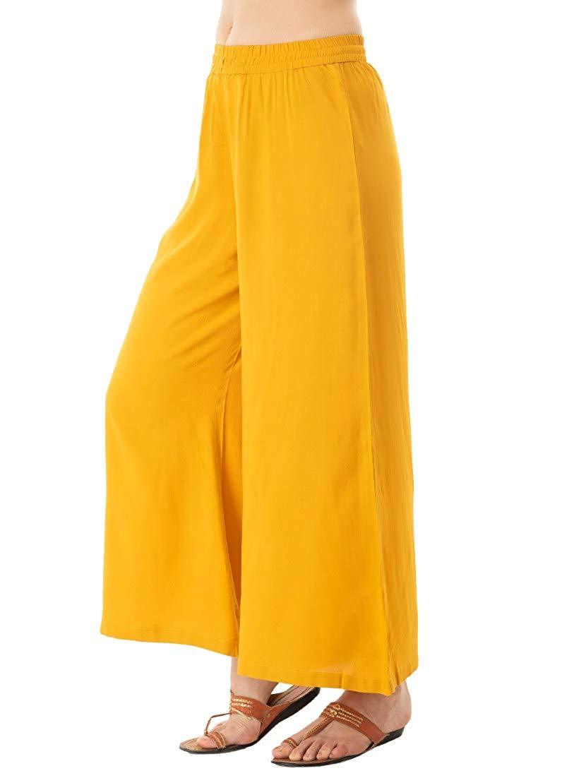 Trendzmy Woman's Rayon Plain Yellow Palazzo