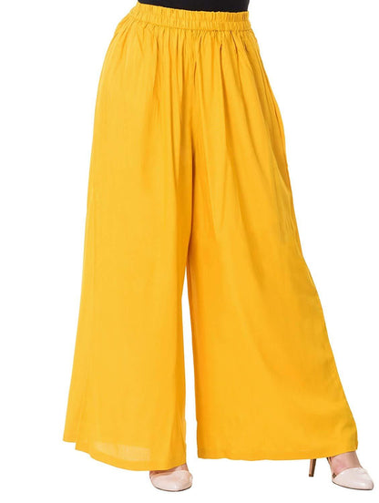 Trendzmy Woman's Rayon Plain Yellow Palazzo