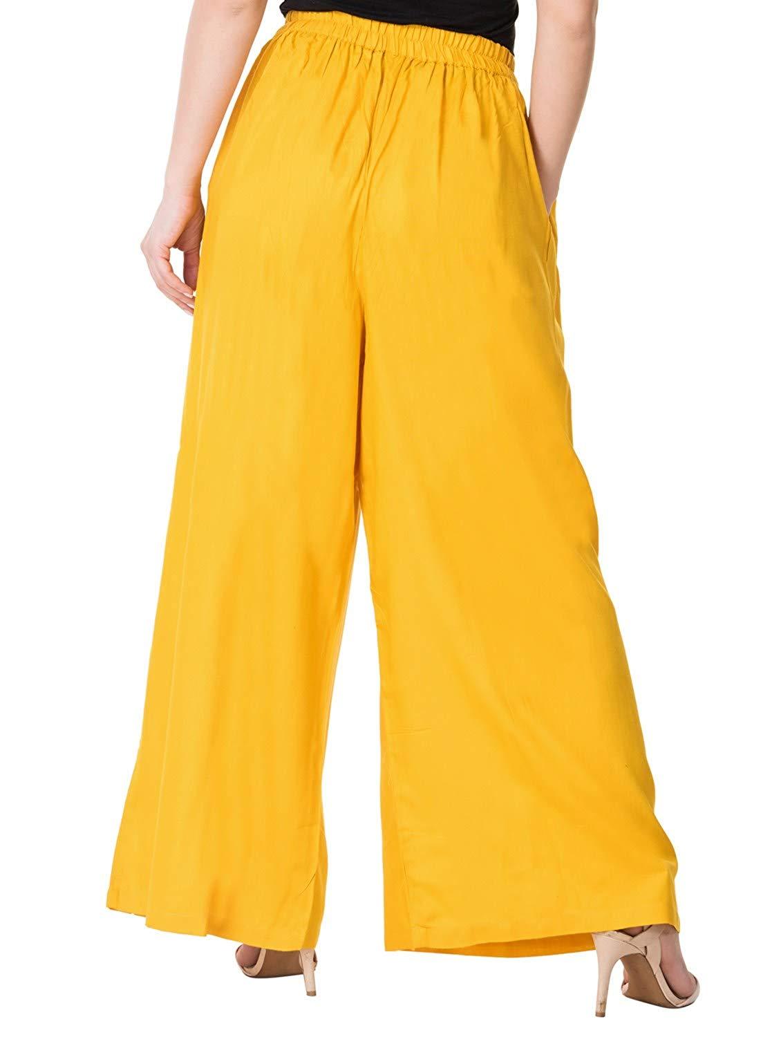 Trendzmy Woman's Rayon Plain Yellow Palazzo