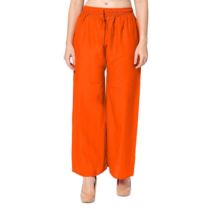 Trendzmy Woman's Rayon Plain Orange Palazzo Default Title