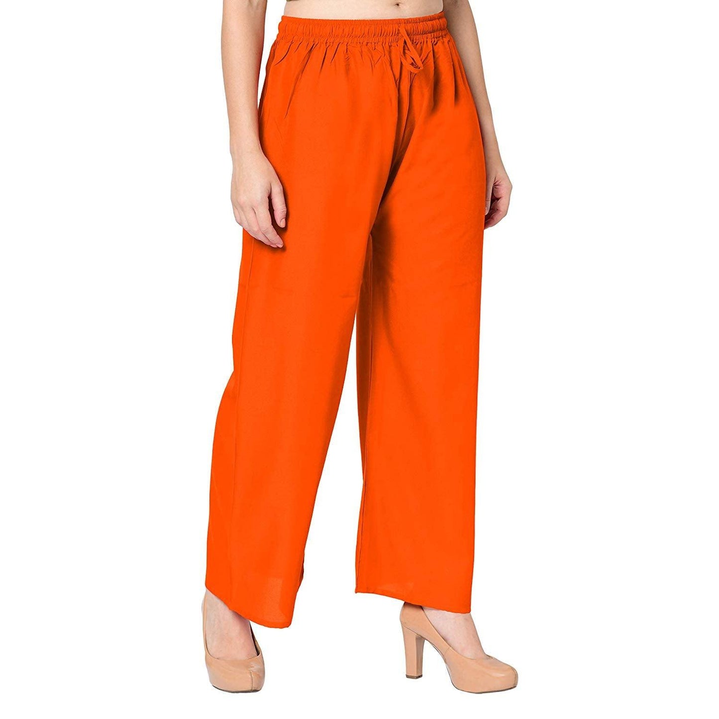 Trendzmy Woman's Rayon Plain Orange Palazzo