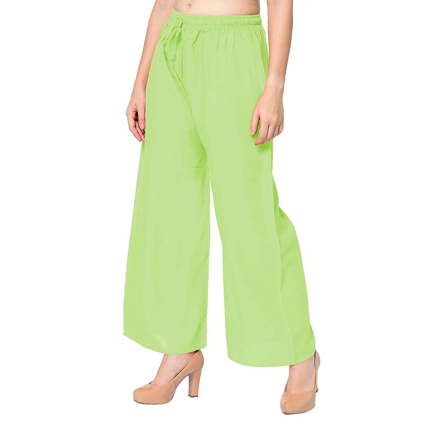 Singhania Women's Perrot Green Plain Rayon Palazzo