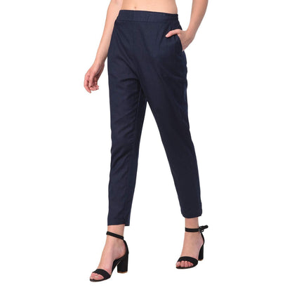 Trendzmy Woman's Rayon Plain Navy Blue Pant Palazzo