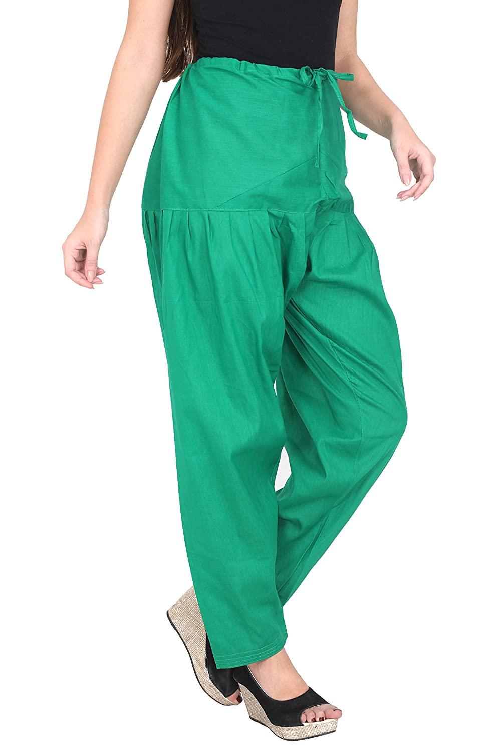 Trendzmy Pure Cotton Solid Women Rama Green White Salwar Pack of 2