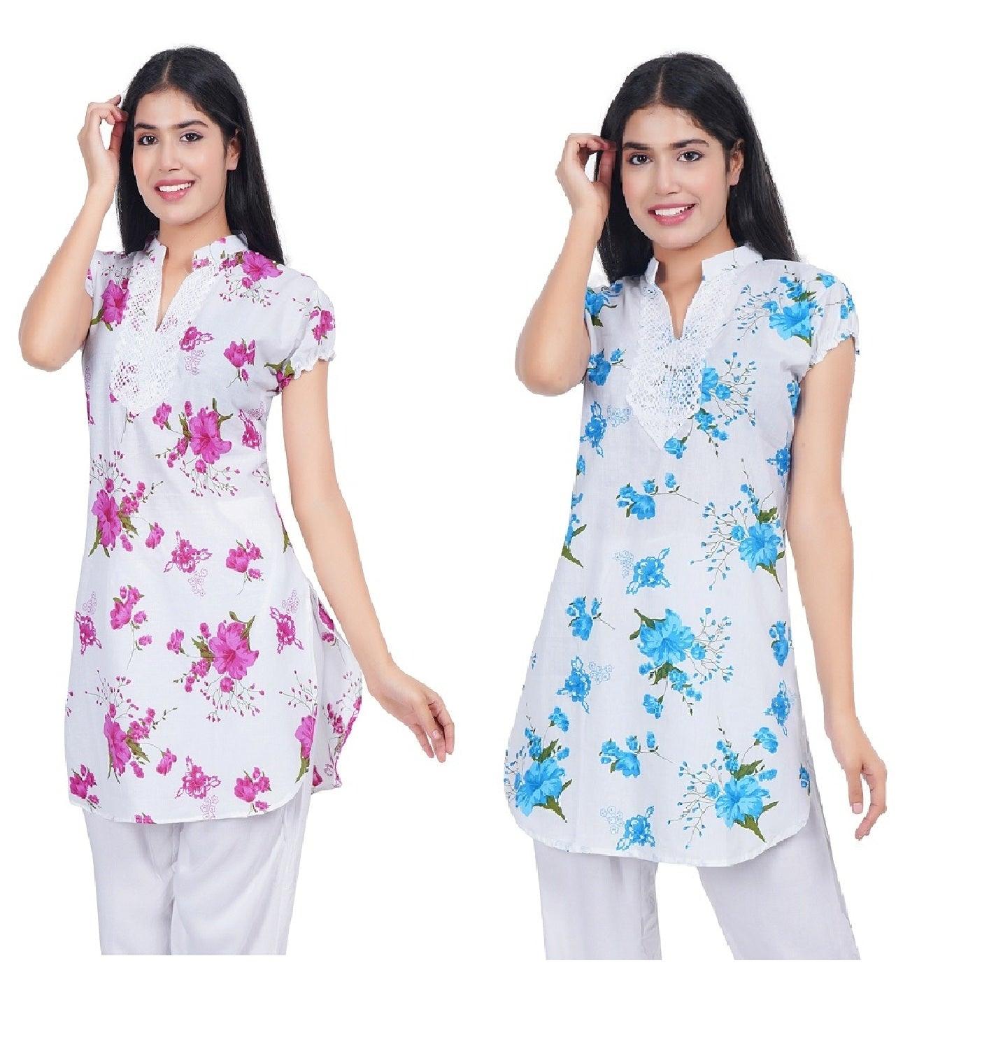 Trendzmy Women Pink Blue Printed Straight Kurta Pack Of 2 XXXL