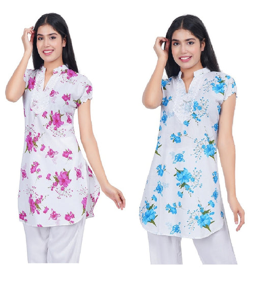 Trendzmy Women Pink Blue Printed Straight Kurta Pack Of 2