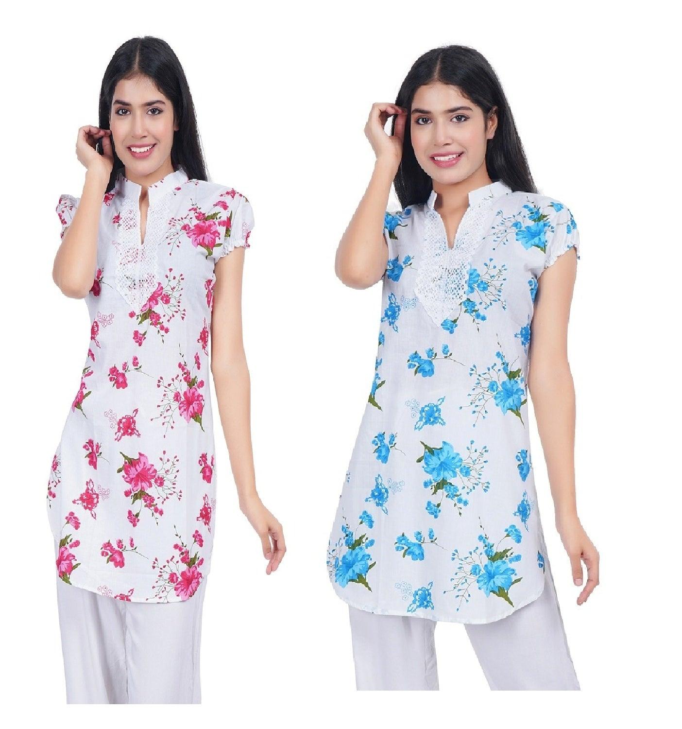 Trendzmy Women Red Blue Printed Straight Kurta Pack Of 2 XXXL