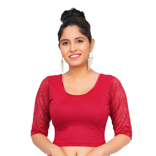 Trendzmy Cotton Lycra Maroon Women Blouse Default Title