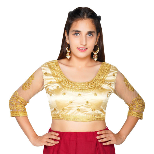 Trendzmy Designer Satin Work Cream Gold Women Blouse Default Title