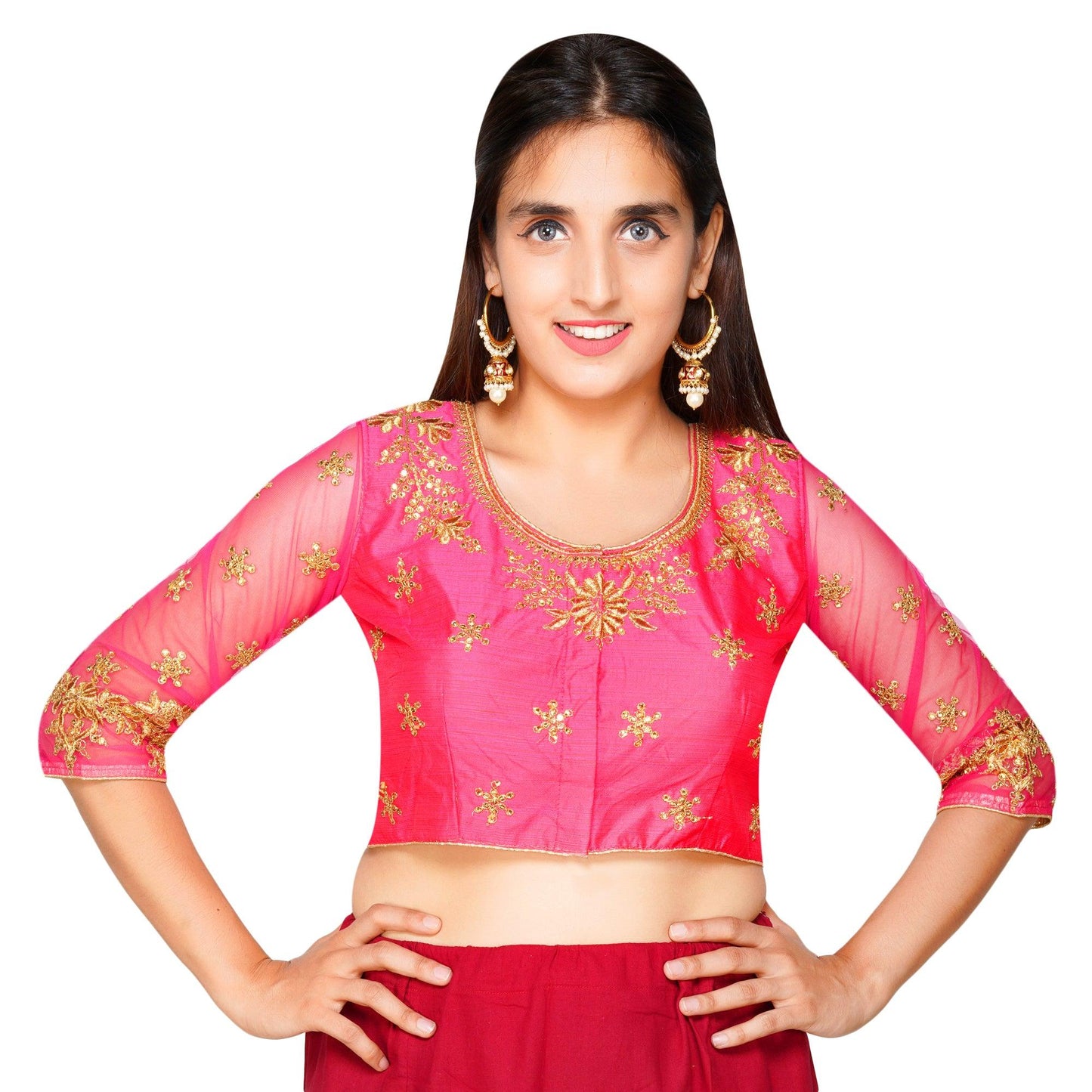 Trendzmy Round Neck Heavy Back Machine Embroidery Rani Pink Women Blouse Default Title