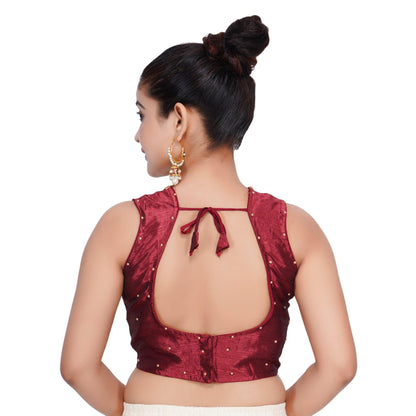 Trendzmy S Neck Stone Work Maroon Women Blouse