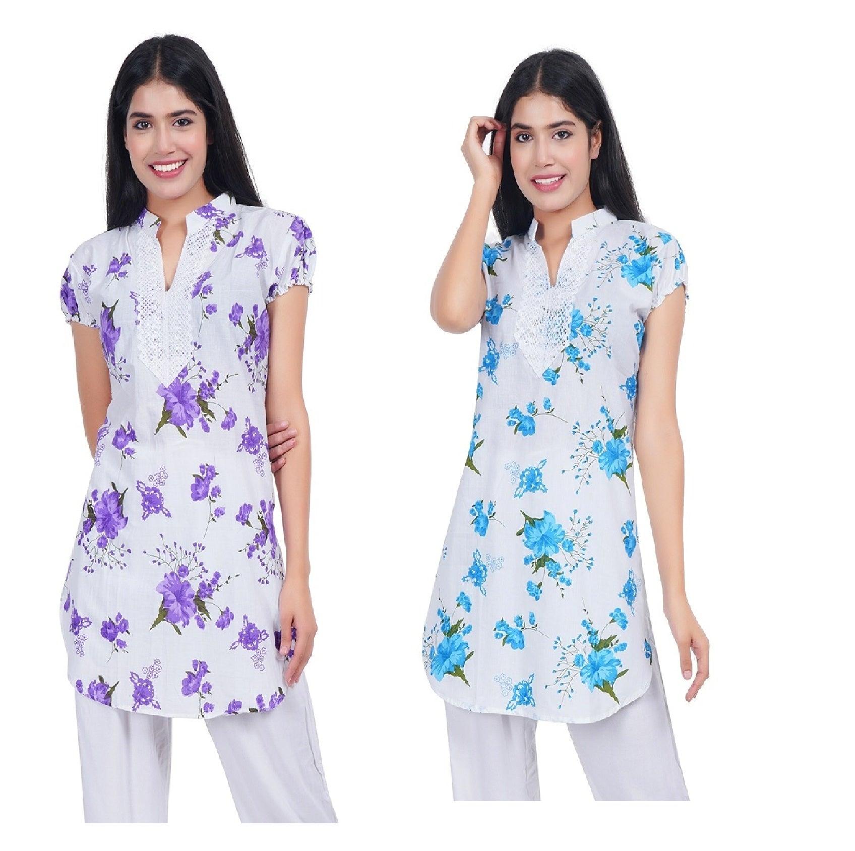 Trendzmy Women Purple Blue Printed Straight Kurta Pack Of 2 XXXL