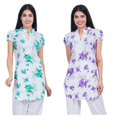 Trendzmy Women Green Purple Printed Straight Kurta Pack Of 2