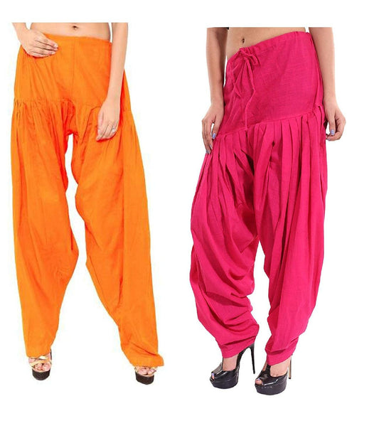 Trendzmy Pure Cotton Solid Women Orange Rani Pink Salwar Pack of 2 Default Title