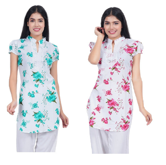 Trendzmy Women Green Red Printed Straight Kurta Pack Of 2