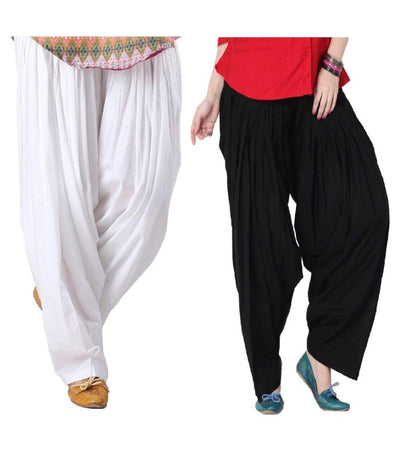 Trendzmy Pure Cotton Solid Women White Black Salwar Pack of 2 Default Title