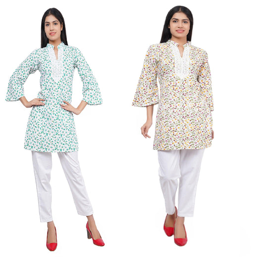 Trendzmy Women Green and Multi Floral Print Pure Cotton Straight Kurta Pack Of 2 XXXL