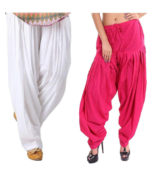 Trendzmy Pure Cotton Solid Women White Rani Pink Salwar Pack of 2 Default Title