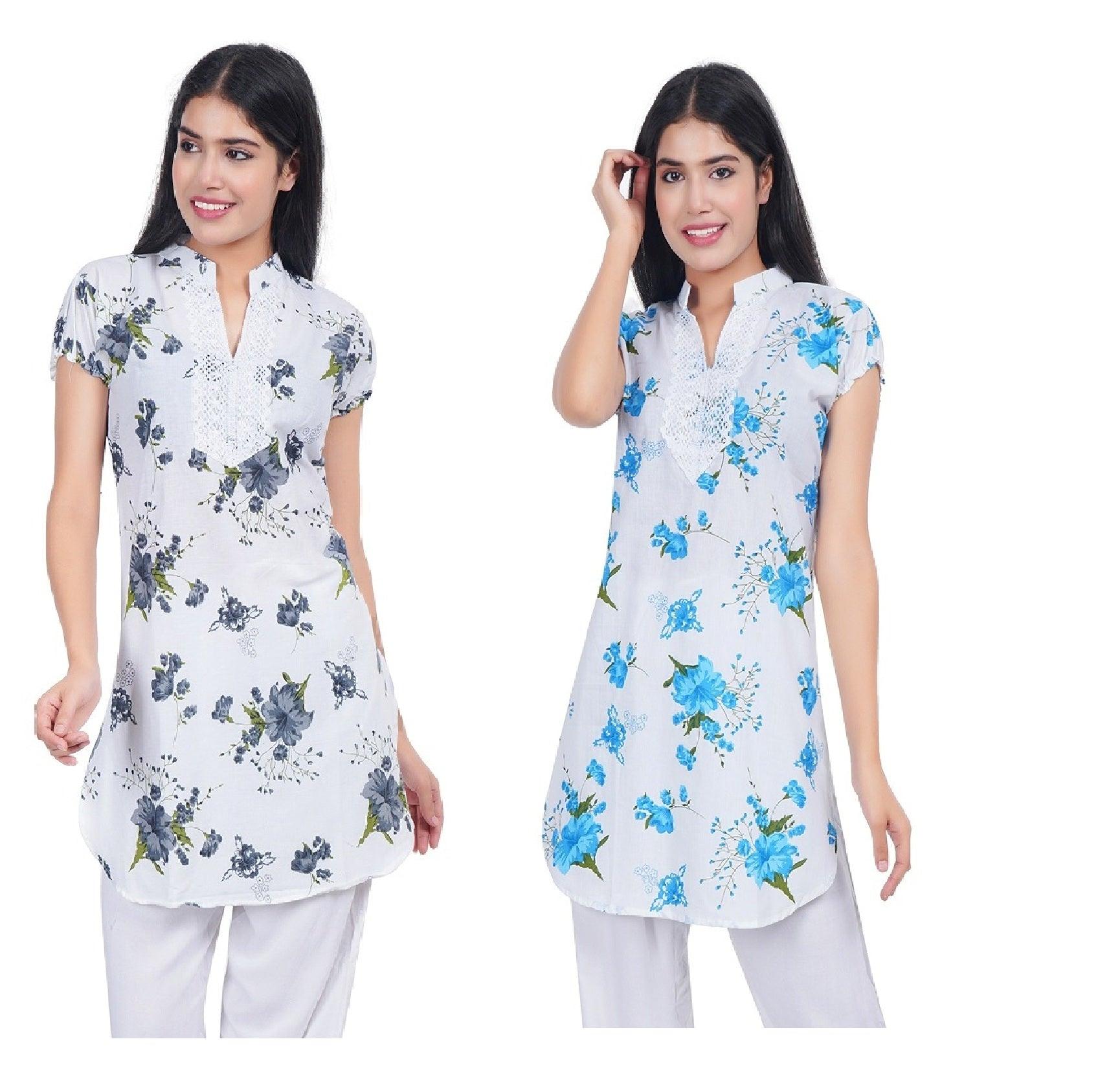 Trendzmy Women Grey Blue Printed Straight Kurta Pack Of 2 XXXL