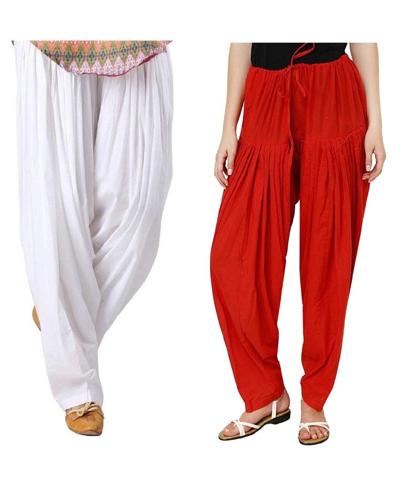 Trendzmy Pure Cotton Solid Women White Red Salwar Pack of 2 Default Title