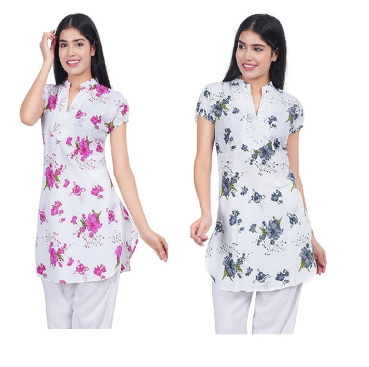 Trendzmy Women Pink Grey Printed Straight Kurta Pack Of 2