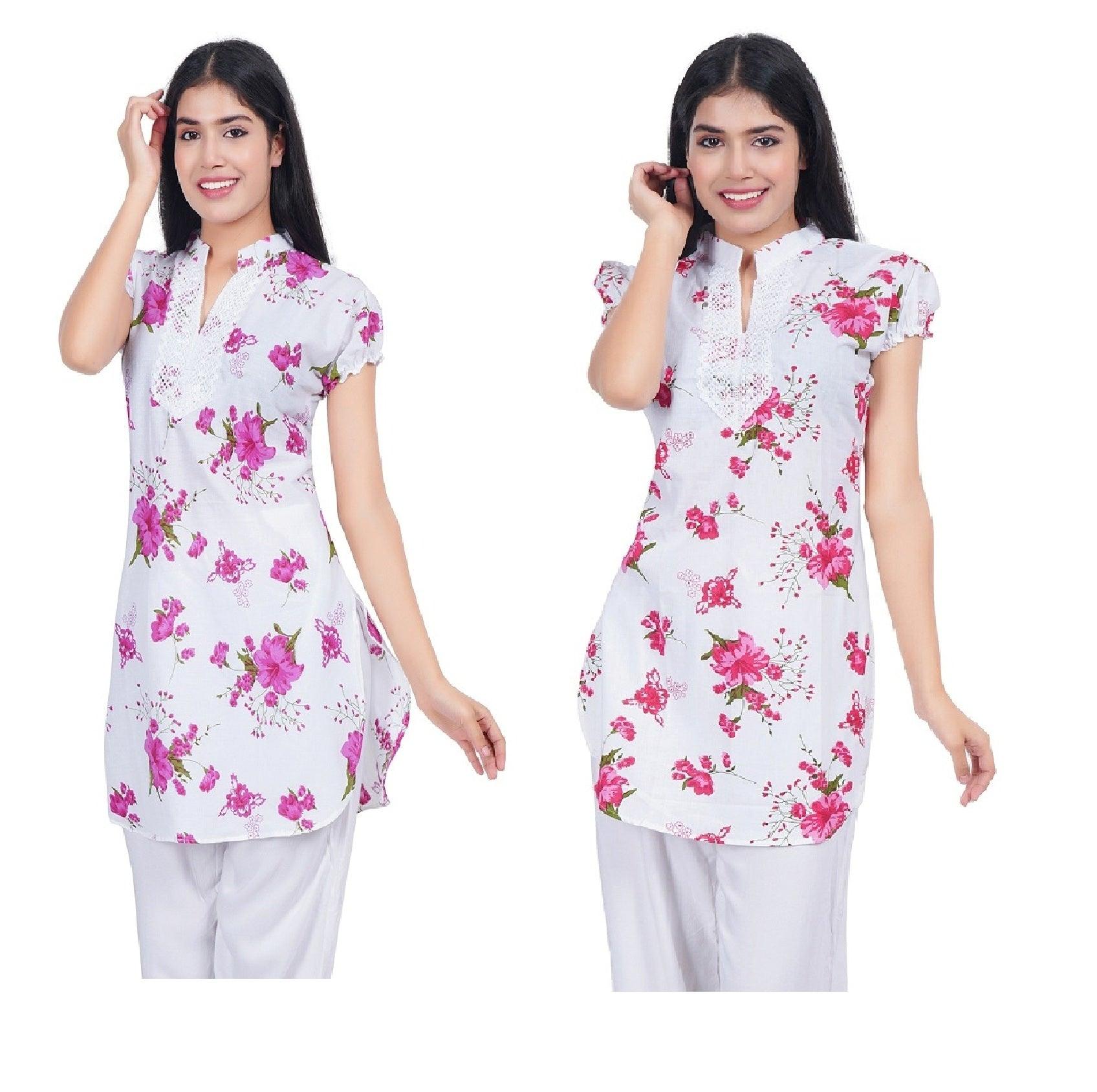 Trendzmy Women Pink Red Printed Straight Kurta Pack Of 2 XXXL