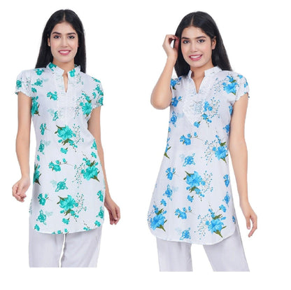 Trendzmy Women Green Blue Printed Straight Kurta Pack Of 2 XXXL