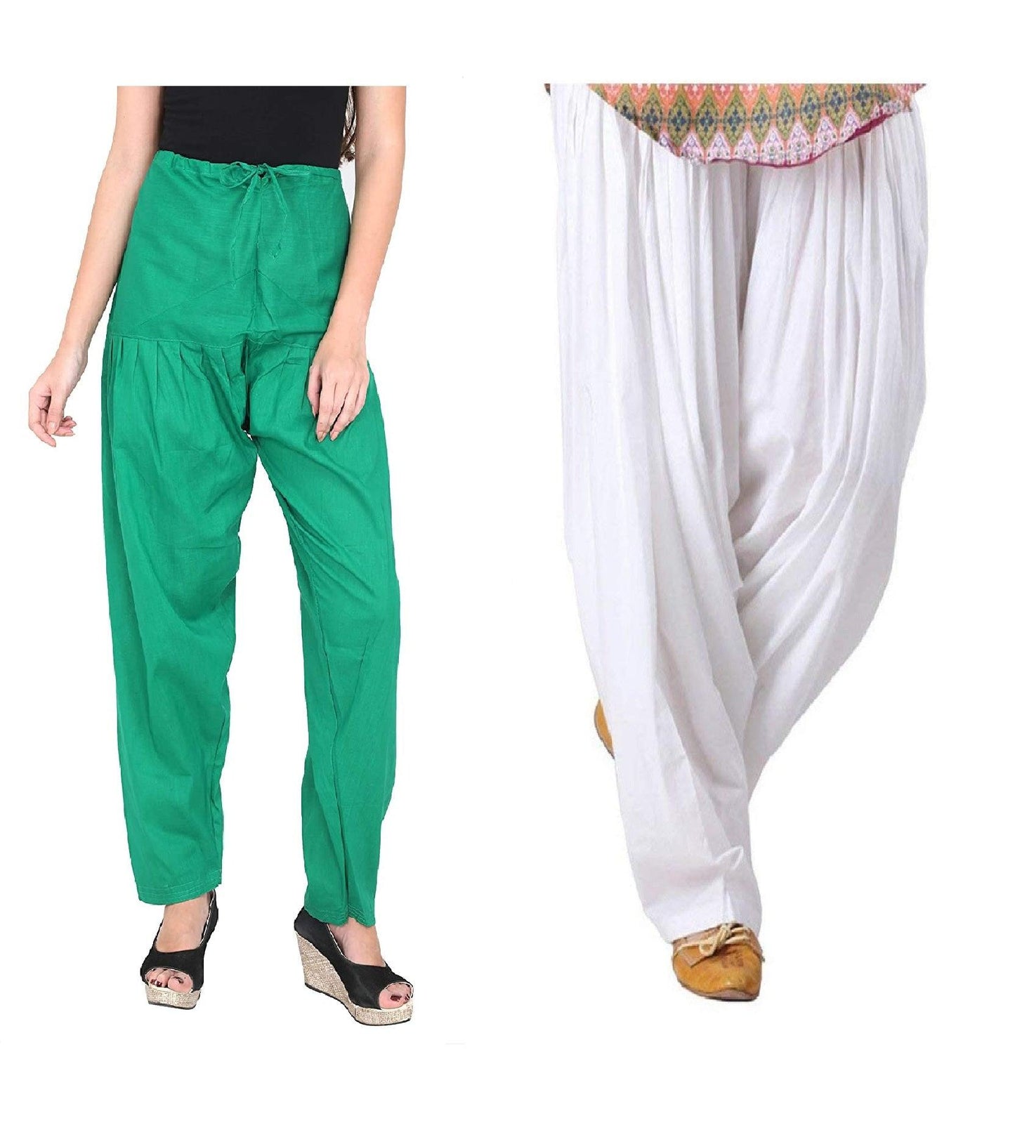 Trendzmy Pure Cotton Solid Women Rama Green White Salwar Pack of 2 Default Title