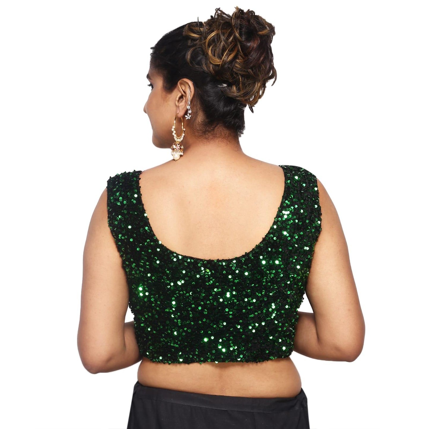 Trendzmy Sequins Round Neck Velvet Green Women Blouse