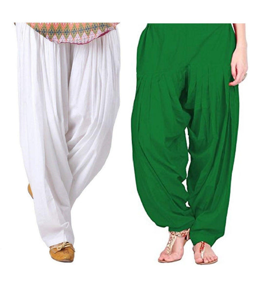 Trendzmy Pure Cotton Solid Women White Green Salwar Pack of 2 Default Title