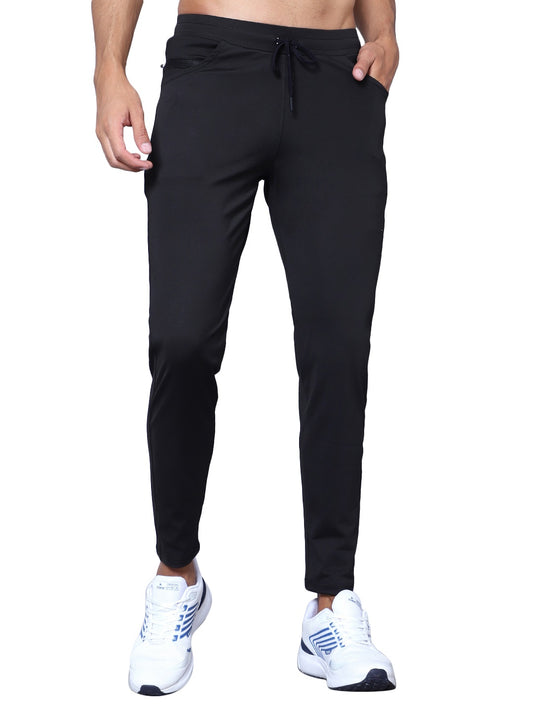 Men Mid Rise Sports Black Track Pants