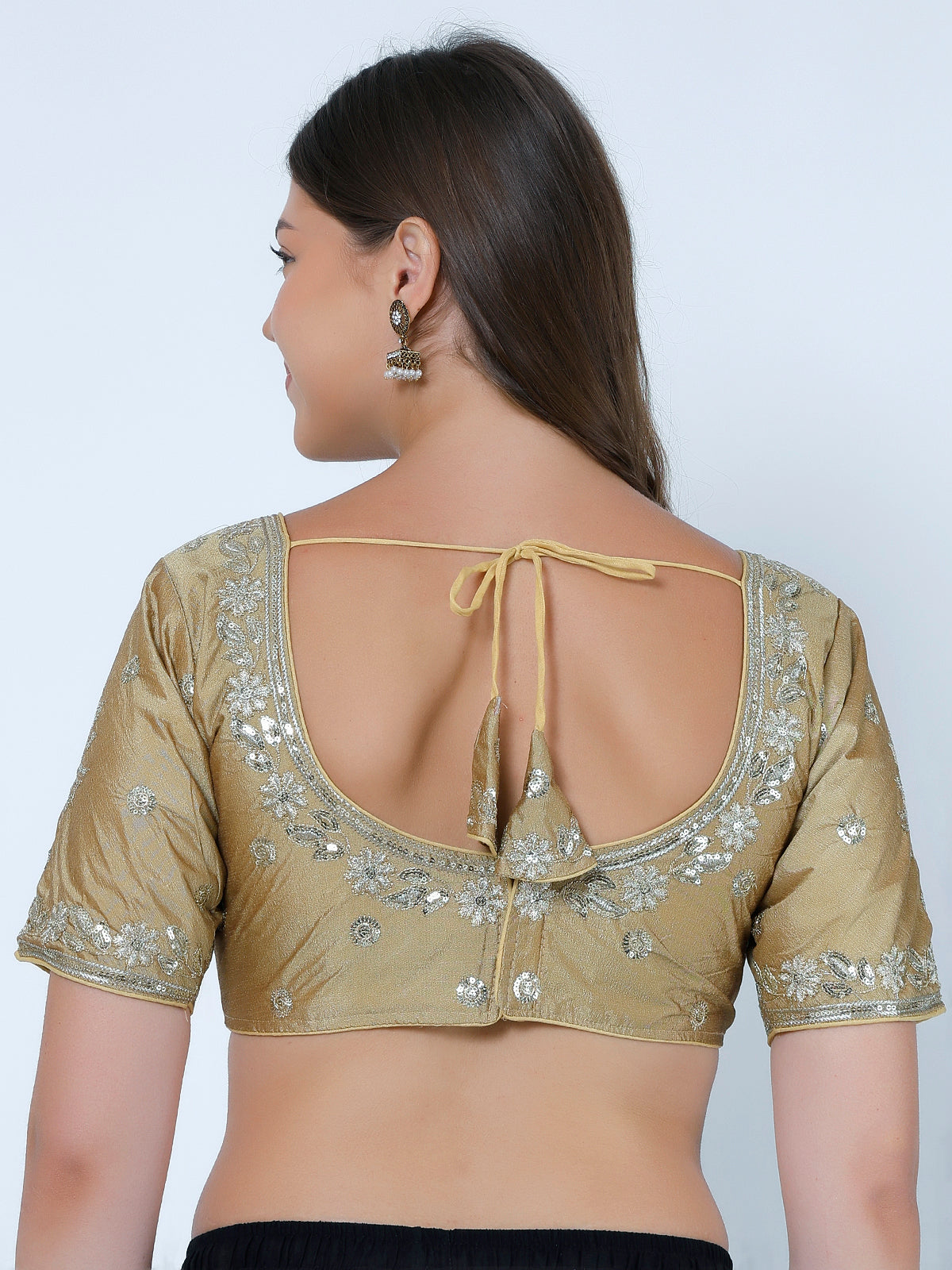 Trendzmy Choli Cut Gold Cotton Silk Blouse