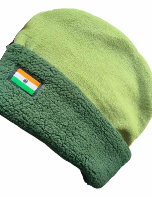 Green Woolen Flag Embroidered Army Cap, Size: Free