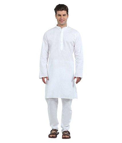 Trendzmy Men Solid White Cotton Blend Kurta and Pajama Set