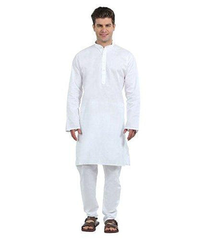 Trendzmy Men Solid White Cotton Blend Kurta and Pajama Set