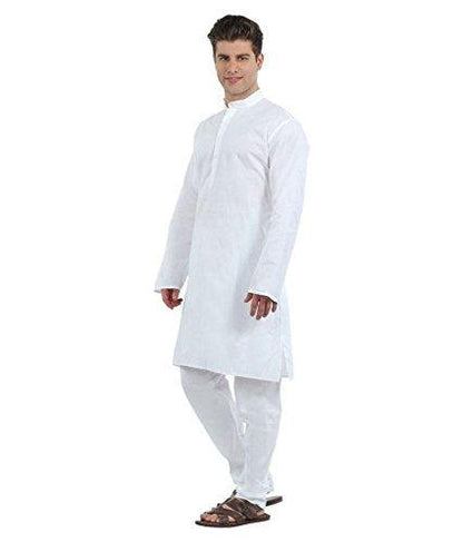 Trendzmy Men Solid White Cotton Blend Kurta and Pajama Set