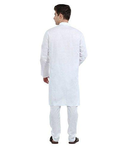 Trendzmy Men Solid White Cotton Blend Kurta and Pajama Set