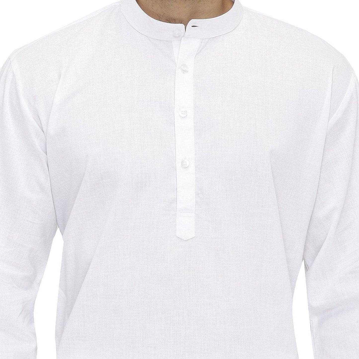 Trendzmy Men Solid White Cotton Blend Kurta and Pajama Set