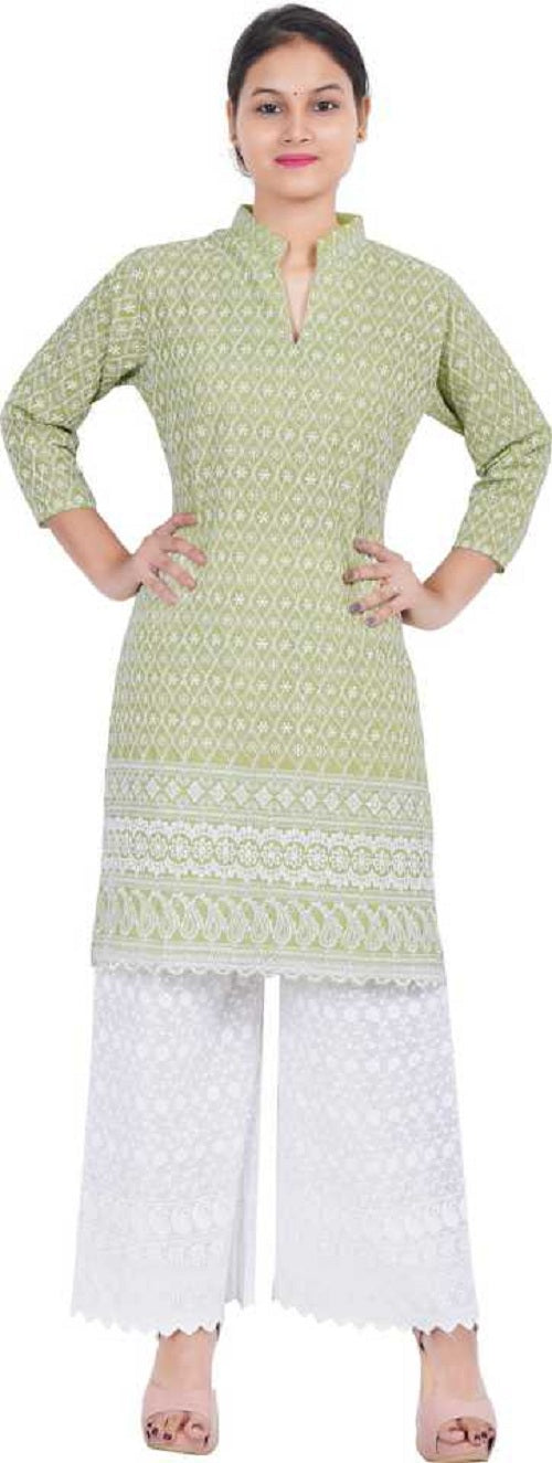 Trendzmy Women Mehandi Chicken Embroidered Straight Kurta