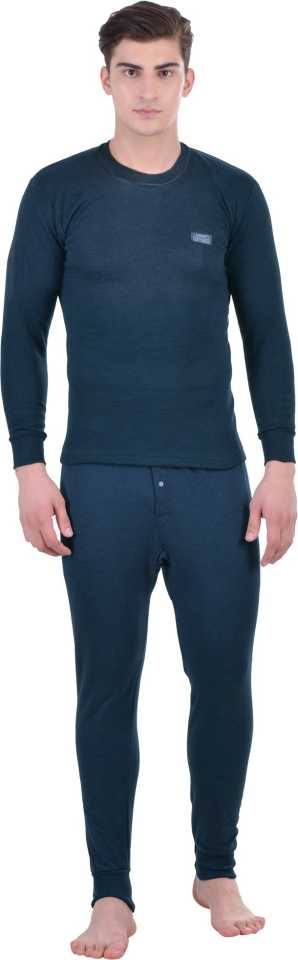 LUX COTT'S WOOL Blue Full Sleeves Round Neck Men Top - Pyjama Set Thermal