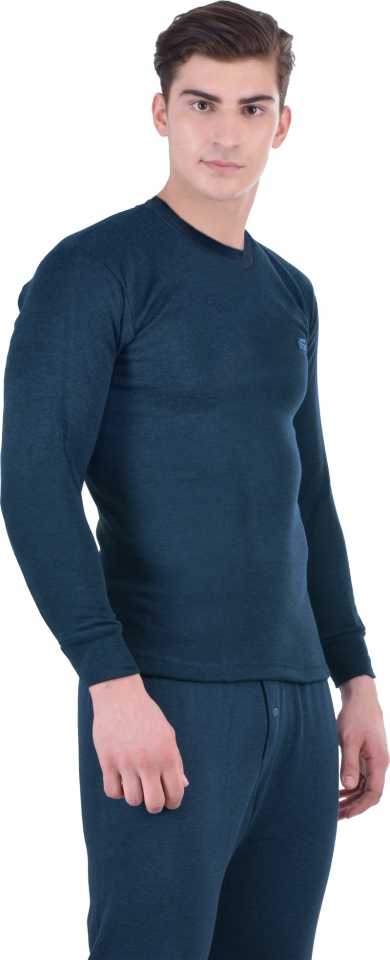 LUX COTT'S WOOL Blue Full Sleeves Round Neck Men Top - Pyjama Set Thermal