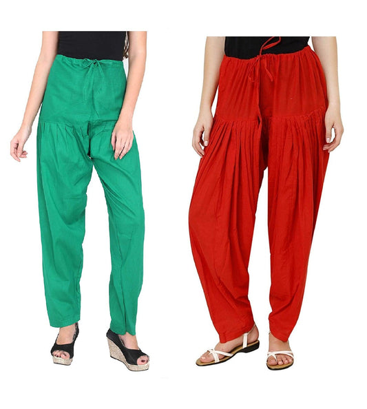 Trendzmy Pure Cotton Solid Women Rama Green Red Salwar Pack of 2 Default Title