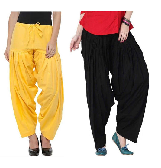 Trendzmy Pure Cotton Solid Women Yellow Black Salwar Pack of 2 Default Title